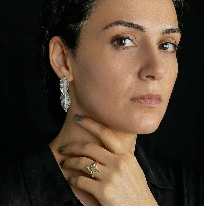 Brinco Prata Folha Dupla