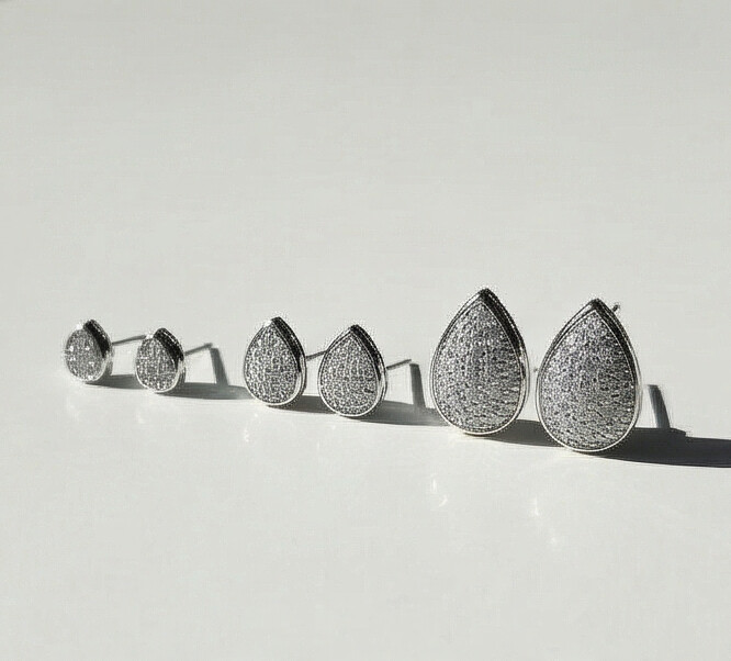 Kit 3 Brincos Prata de pares gota cravejados