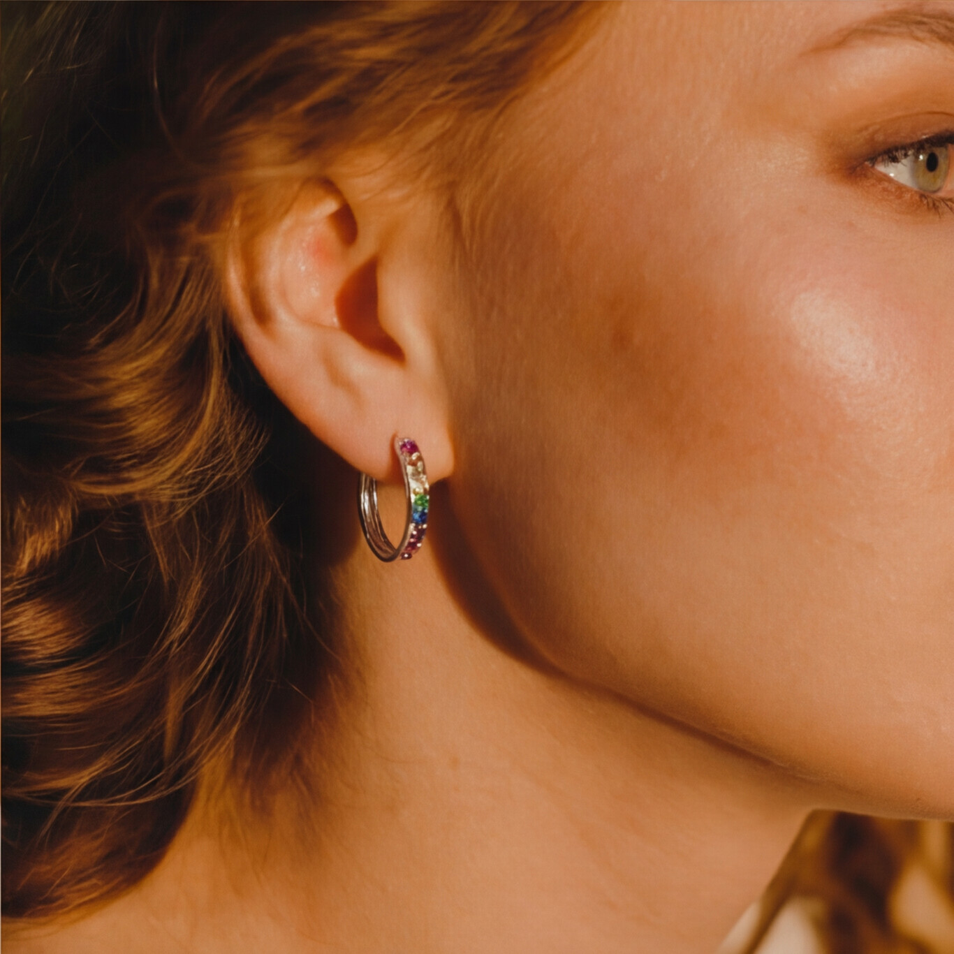 KIT 3 Brincos Prata argolas com pedras coloridas