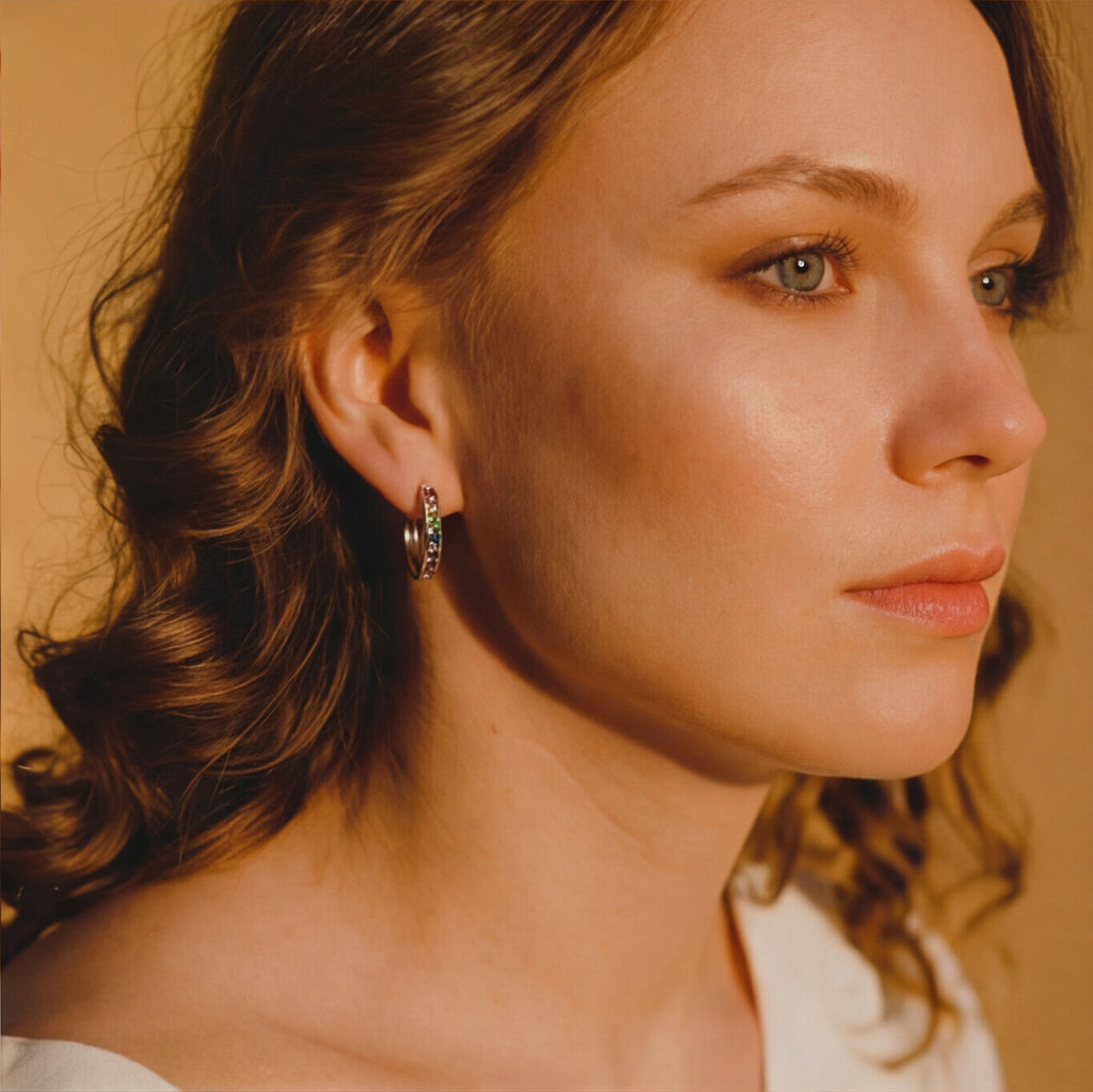 KIT 3 Brincos Prata argolas com pedras coloridas