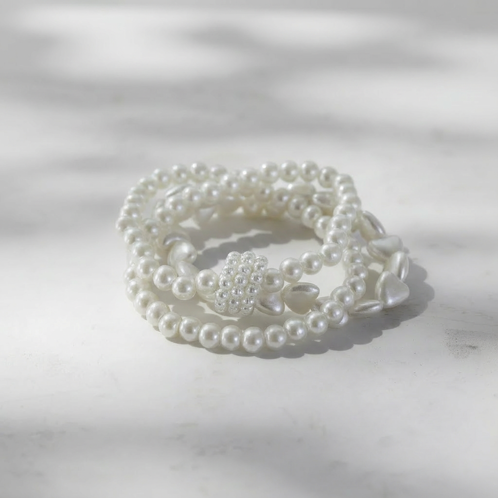 Pulseira Pérola Multi-Voltas com contas de coração