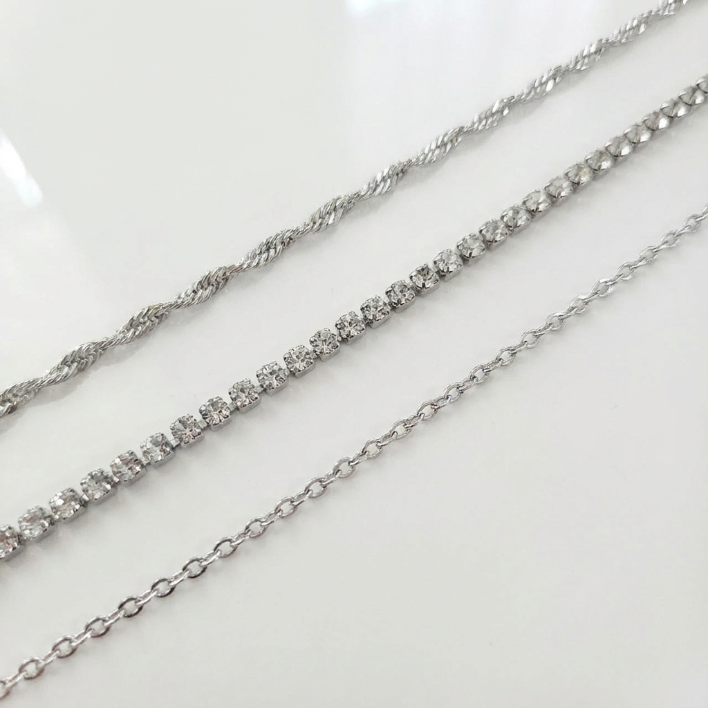 Kit 3 Pulseiras com strass em aço inoxidável 316L