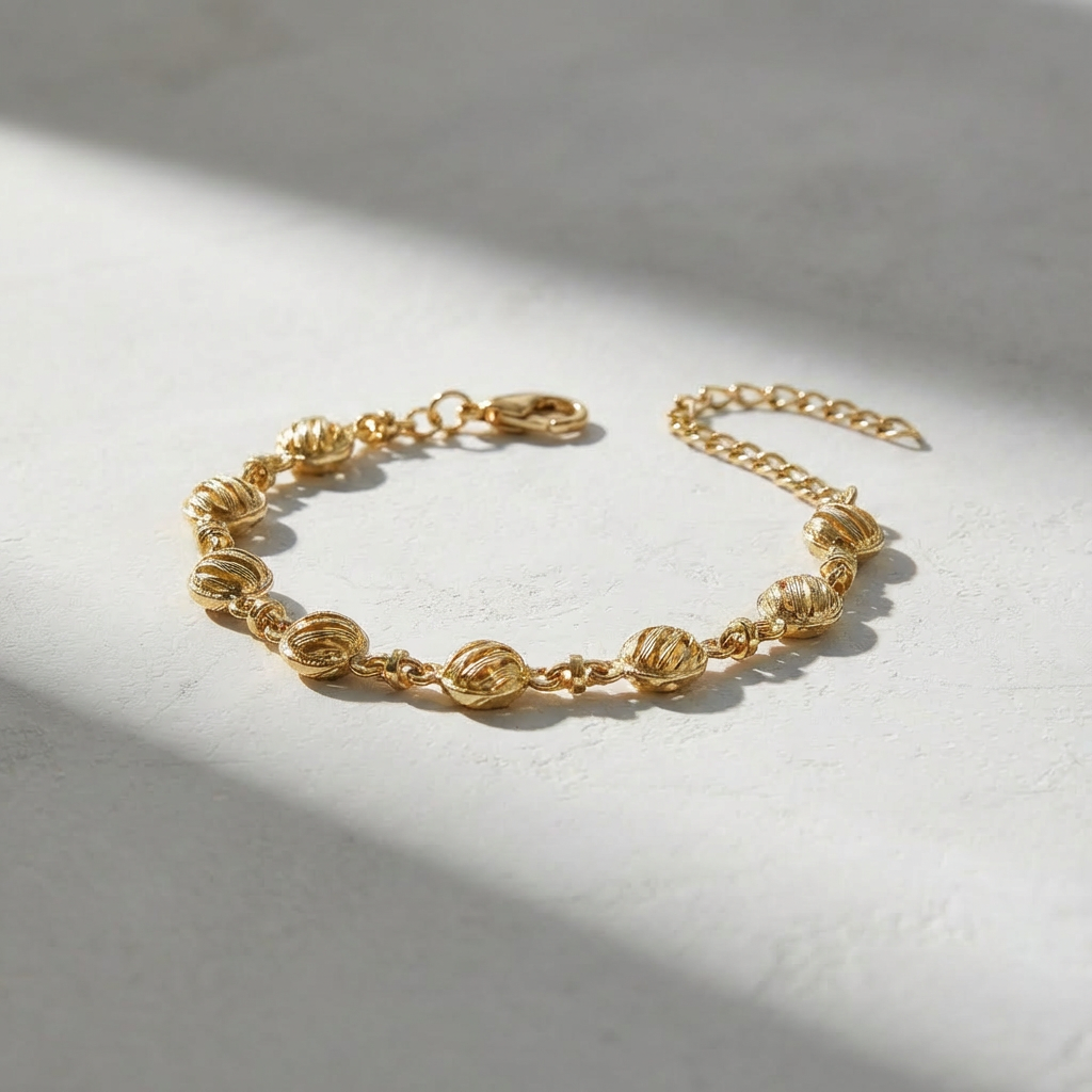 Pulseira Dourada com elos redondos trabalhados