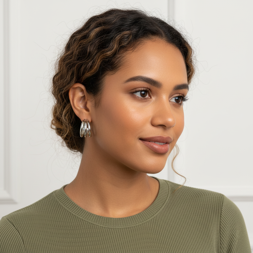 Brinco Argola - Prata - em aço inoxidável 316L triplo