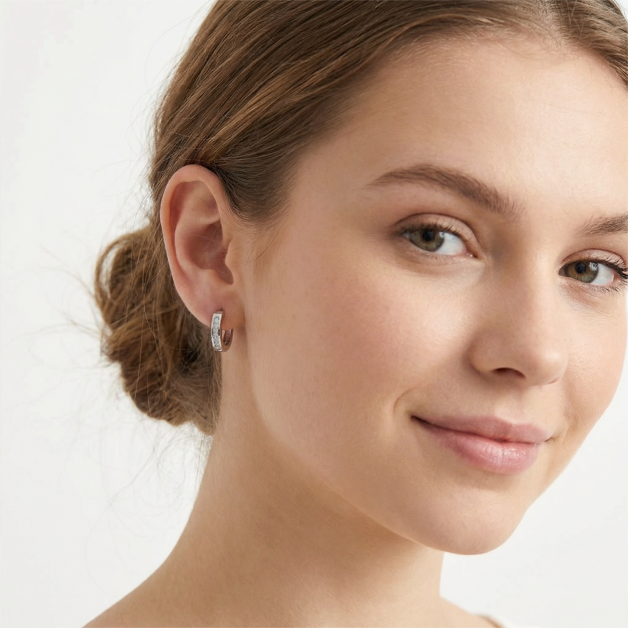 KIT 3 Brincos Prateado com argolas articuladas com strass