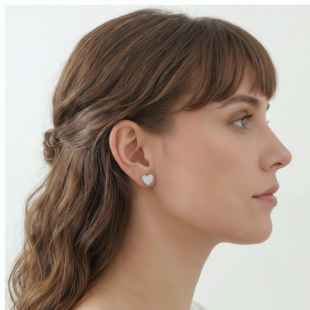 Kit 3 Brincos Prateado Coração com Zircônias