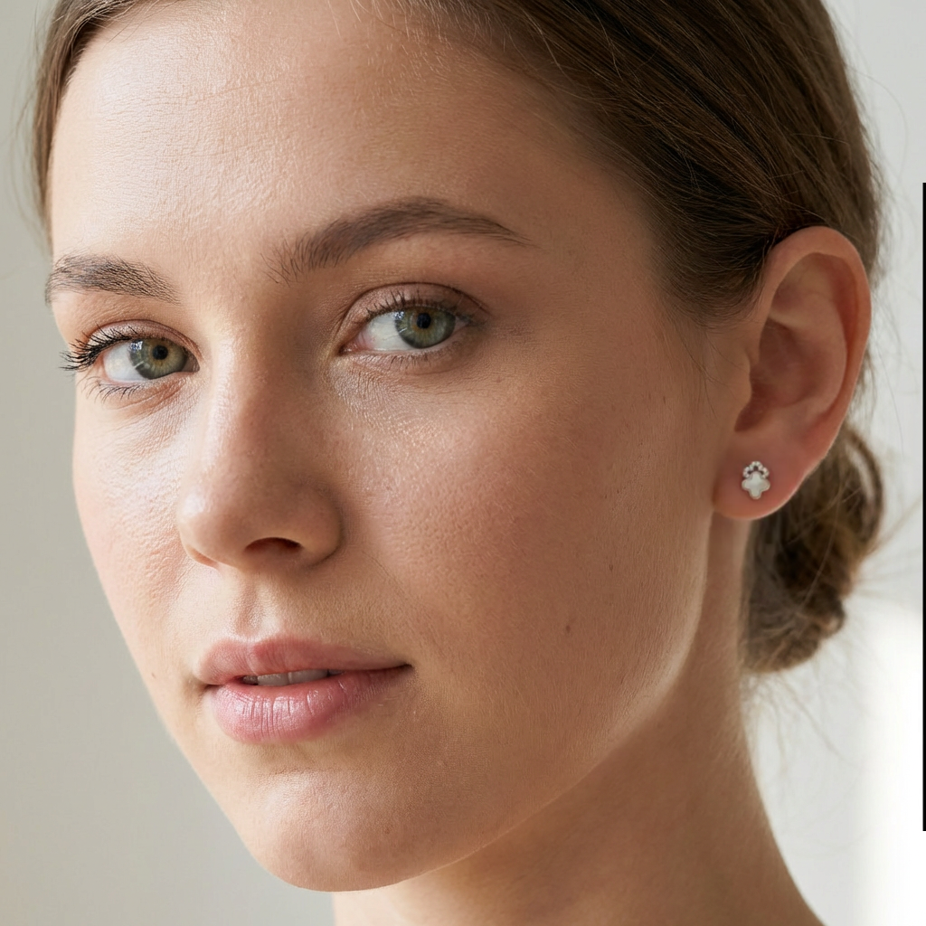 Kit 3 Brincos Prata formato de trevo com strass e resina branca