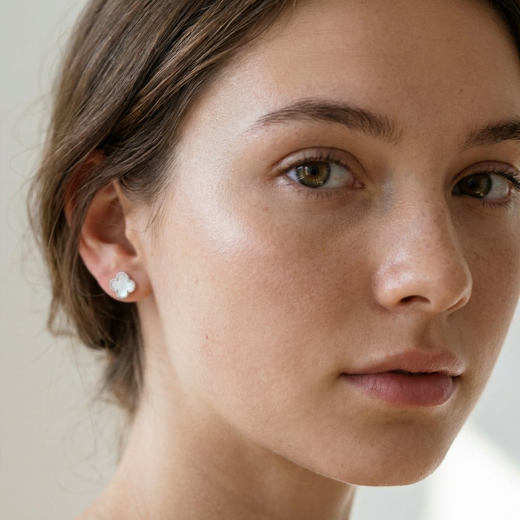 Kit 3 Brincos Prata formato de trevo com strass e resina branca