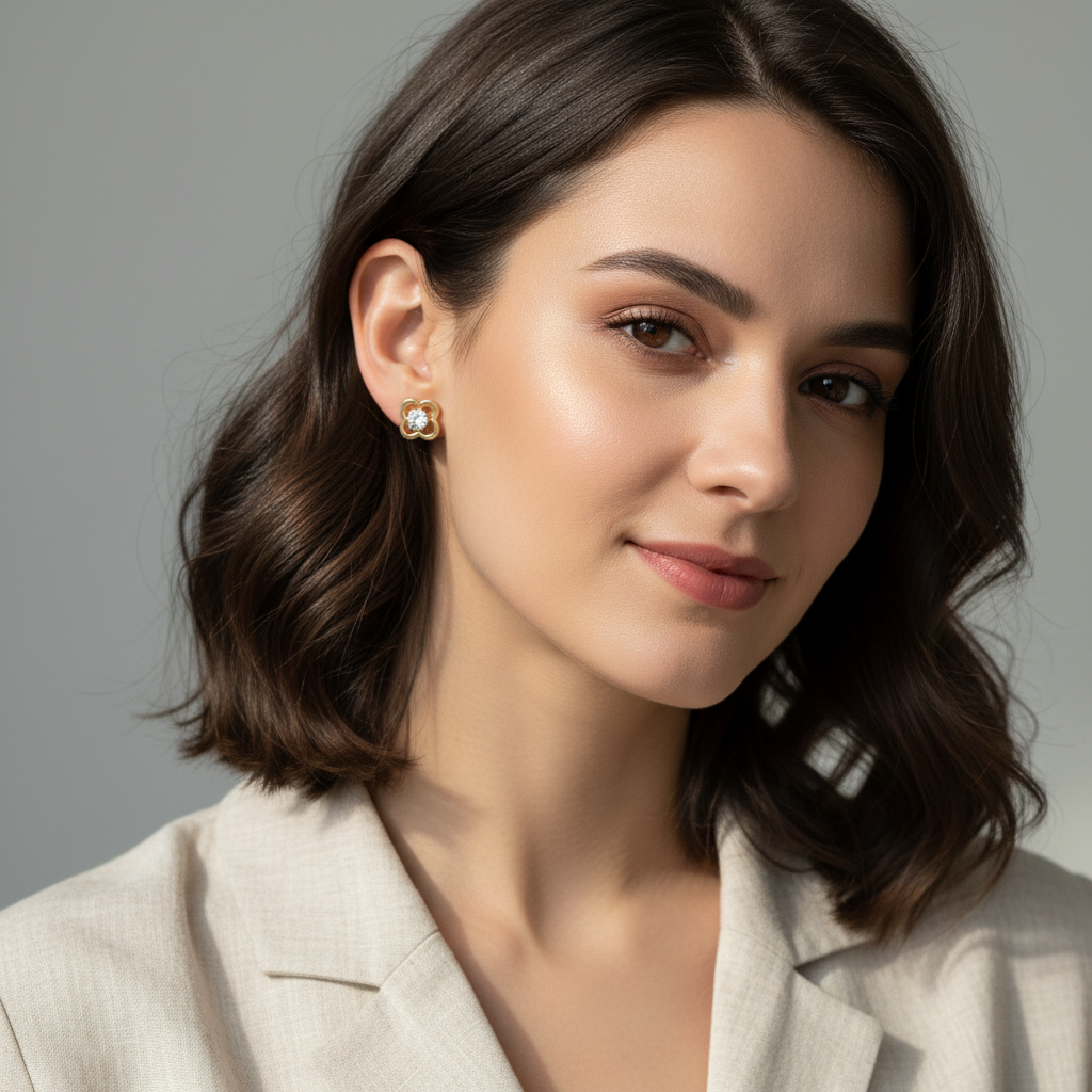 Kit 3 Brincos Dourado e Verde em Aço inoxidável 316L flores e trevos