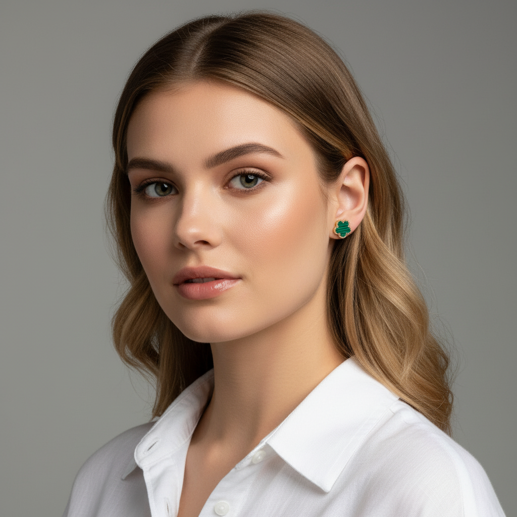 Kit 3 Brincos Dourado e Verde em Aço inoxidável 316L flores e trevos