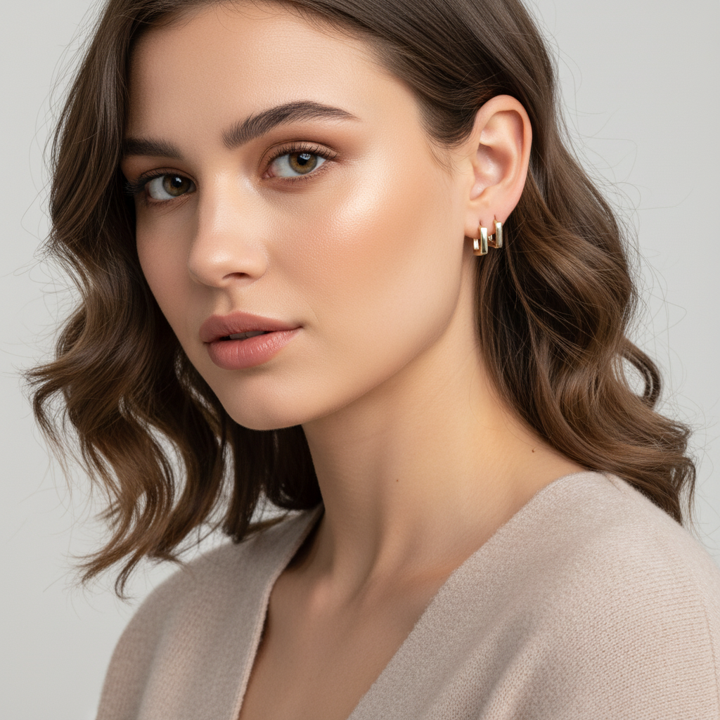 Kit 3 Brincos Dourado Geométrico Quadrado