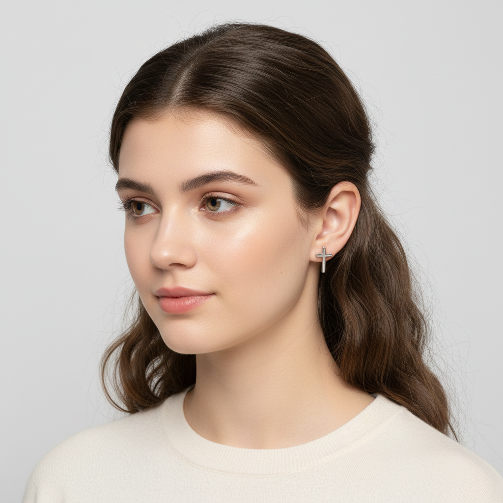 Kit 6 Brincos Prateado com strass, pérola e cruzes