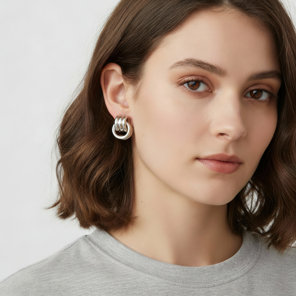 KIT 4 Brincos Prateado com pérolas e argolas