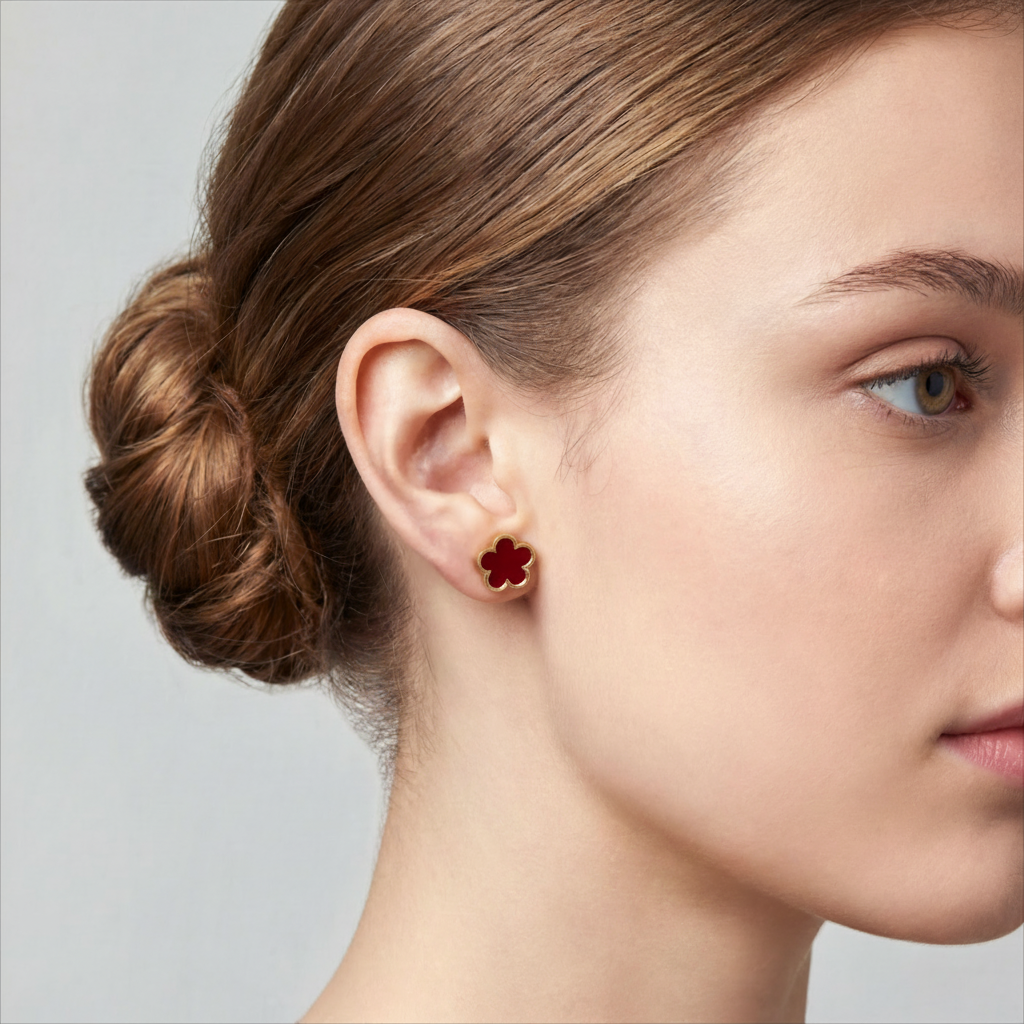 Kit 3 Brincos Dourado e Vermelho em aço inoxidável 316L com flores e cristais