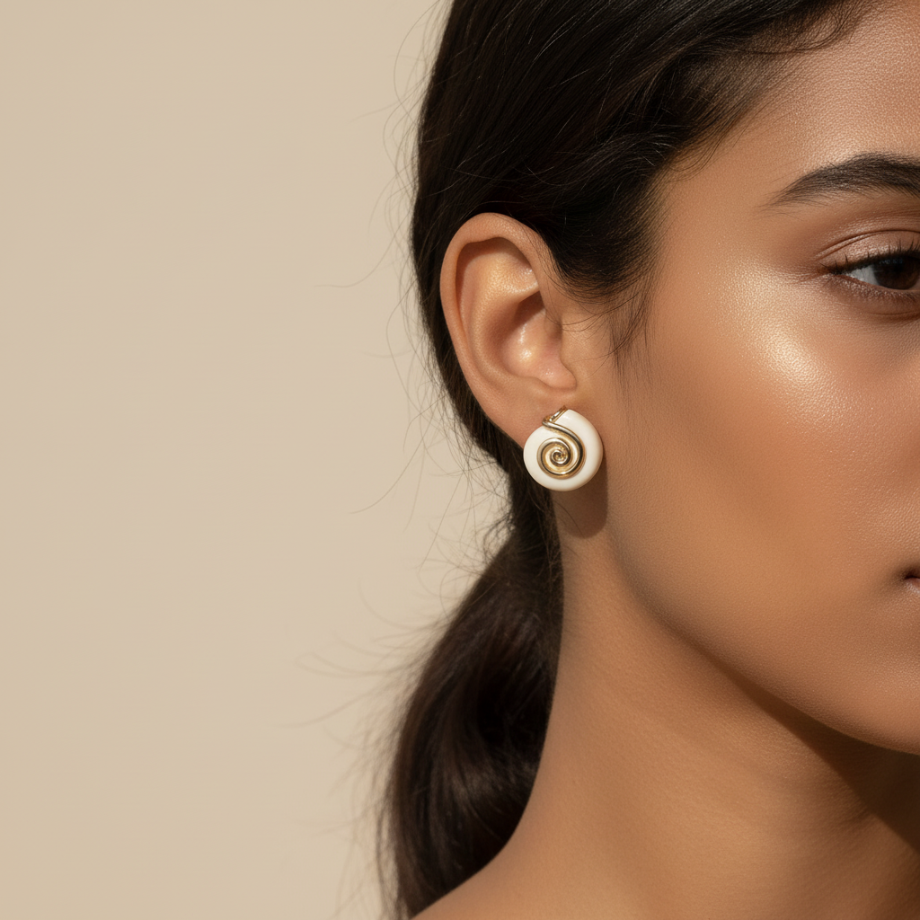 Brinco Off-white e Dourado design espiral caracol