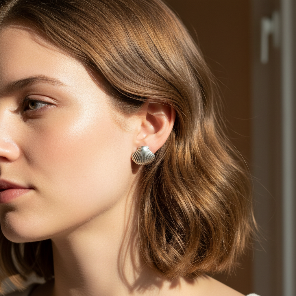 Brinco Prateado Formato de concha