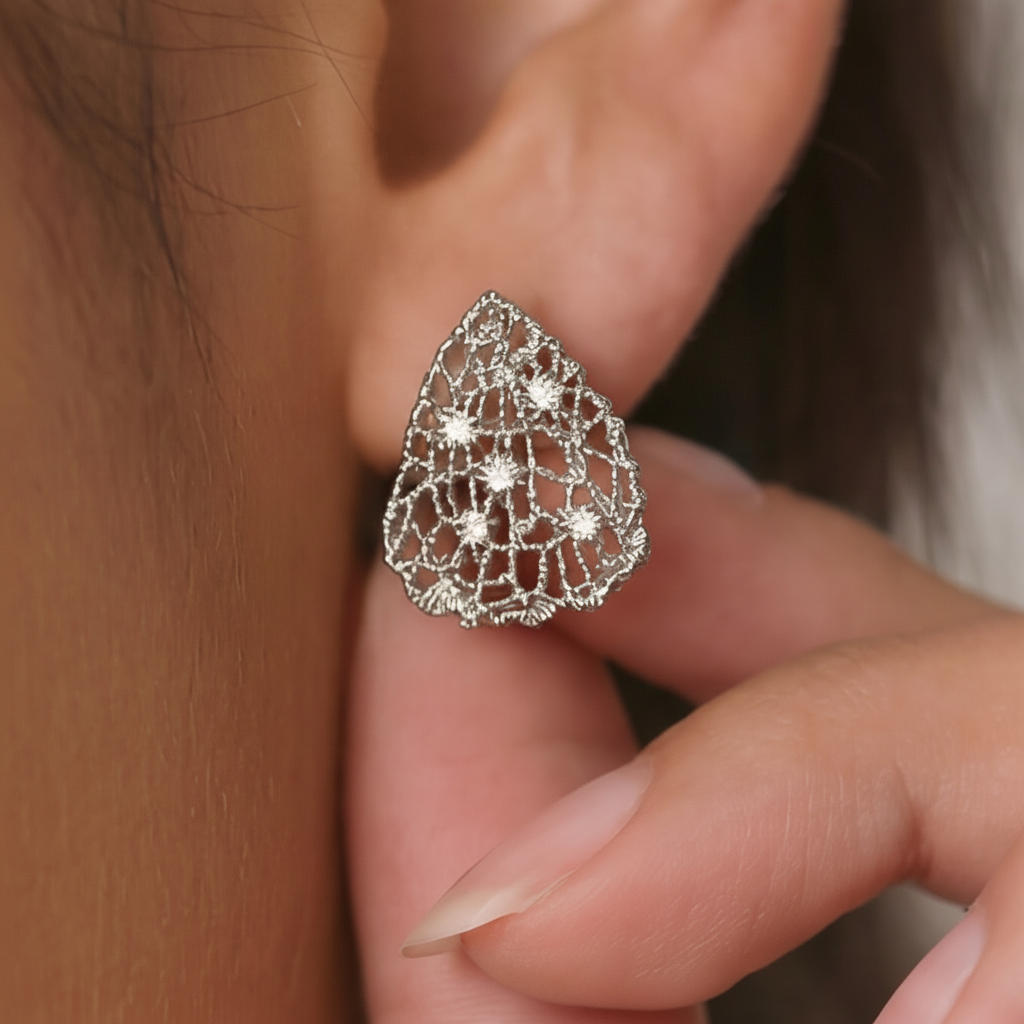 Brinco Prata Gota rendada vazada