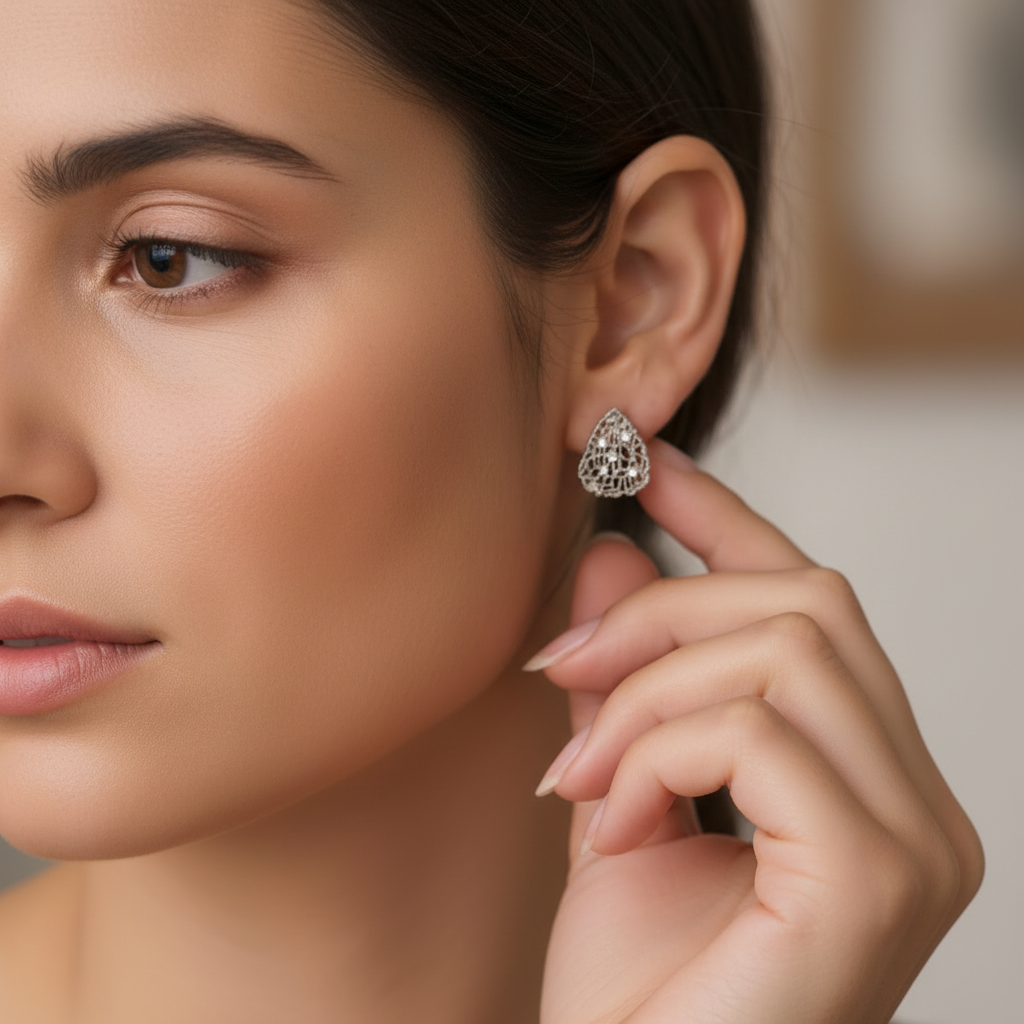 Brinco Prata Gota rendada vazada