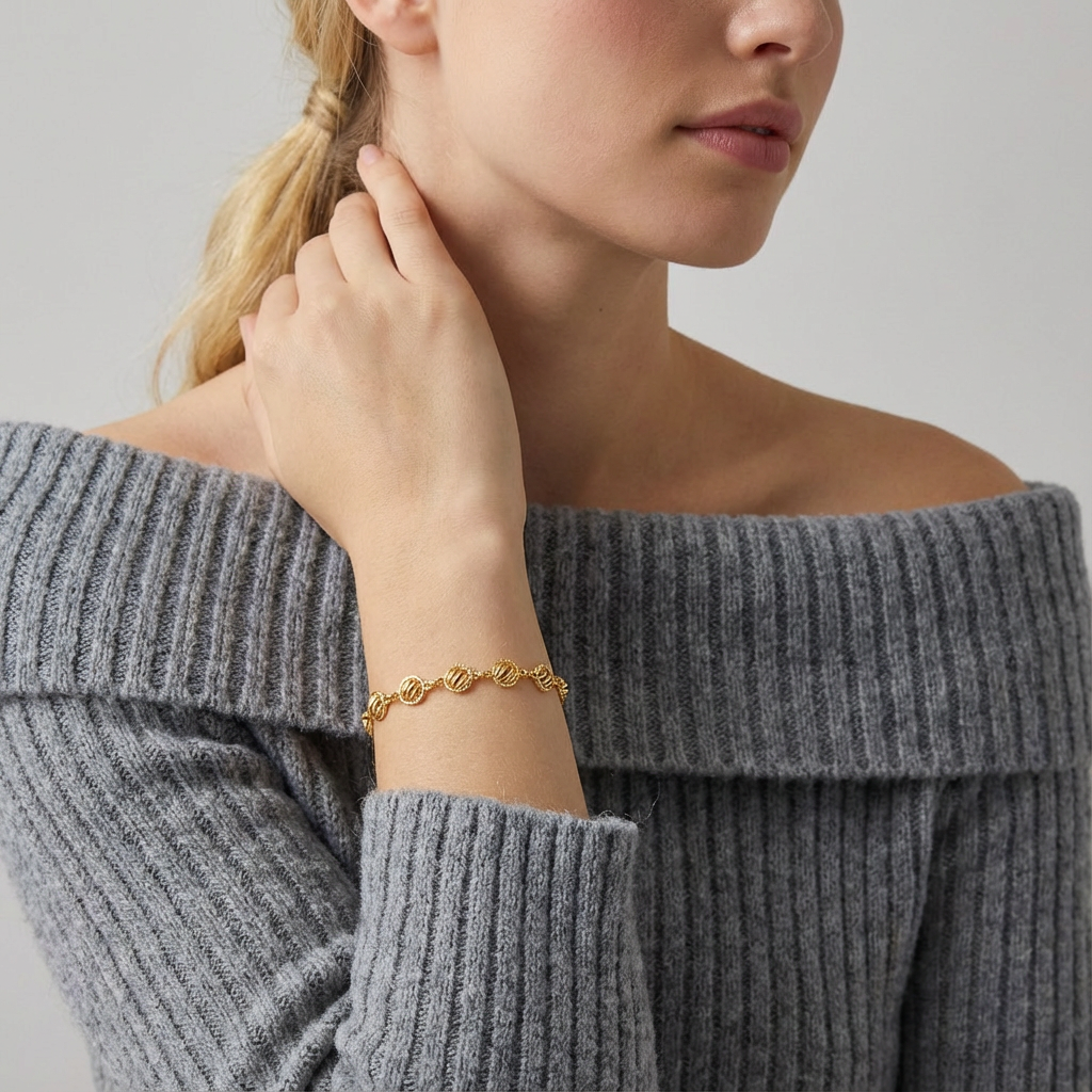 Pulseira Dourada com elos redondos trabalhados