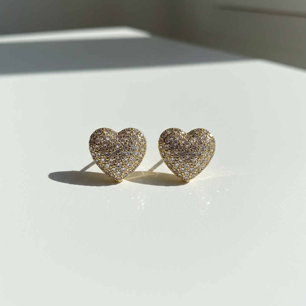 Brinco Dourado Formato coração cravejado com strass