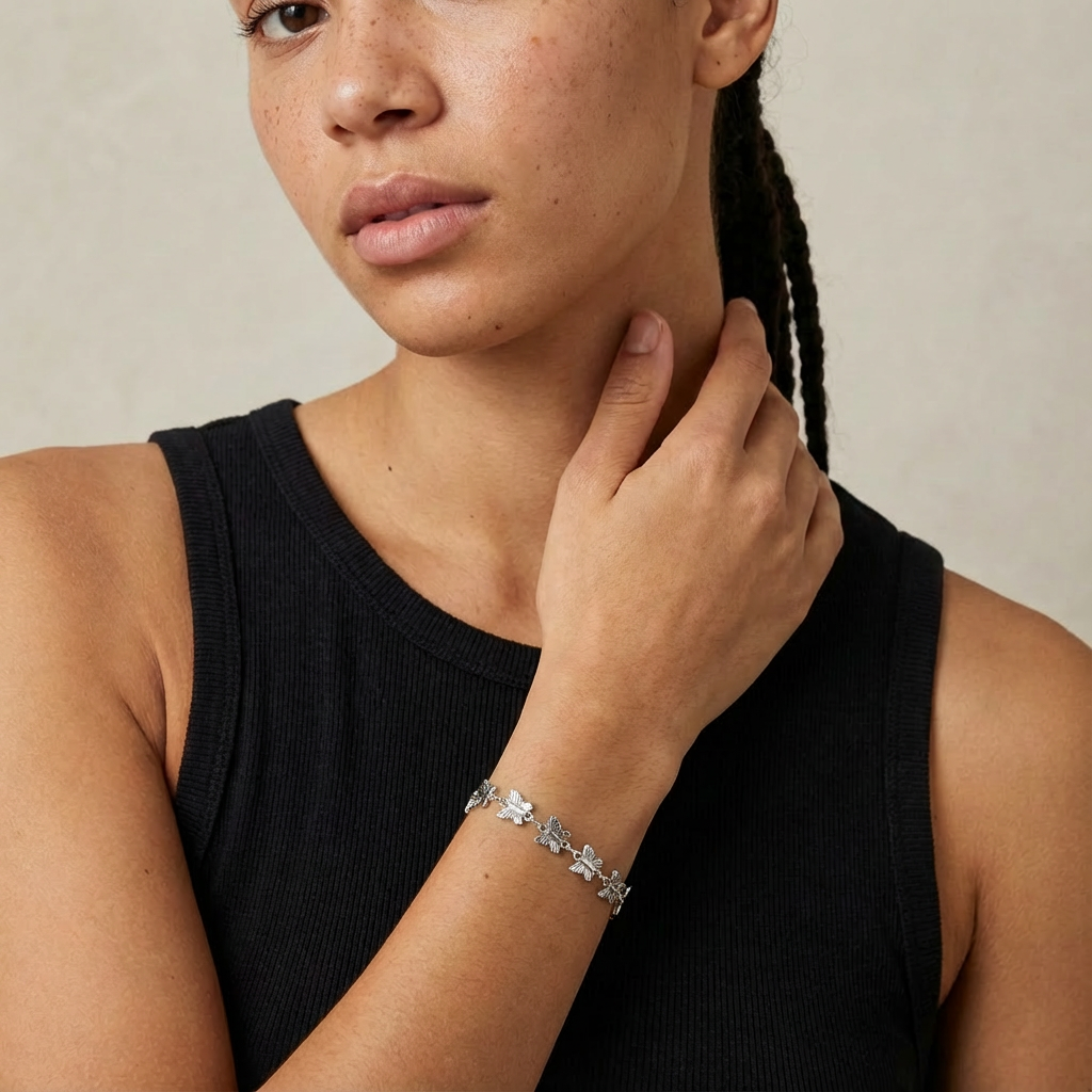 Pulseira Prata com elos de borboleta