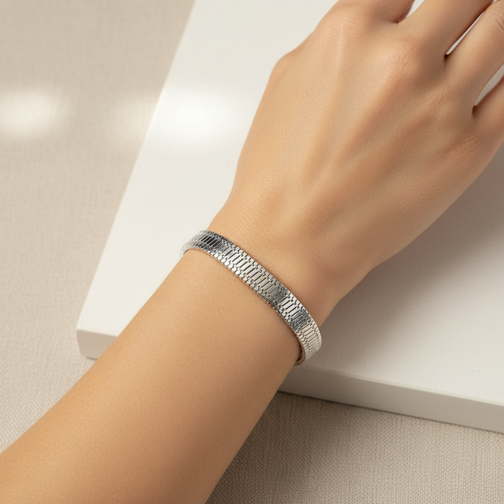 Pulseira Prata Malha Frisada