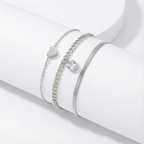 Kit 3 Pulseiras Prata em aço inoxidável com pingentes de coração