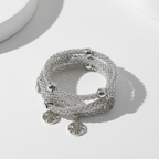 Pulseira Prata com pingentes de flor e strass