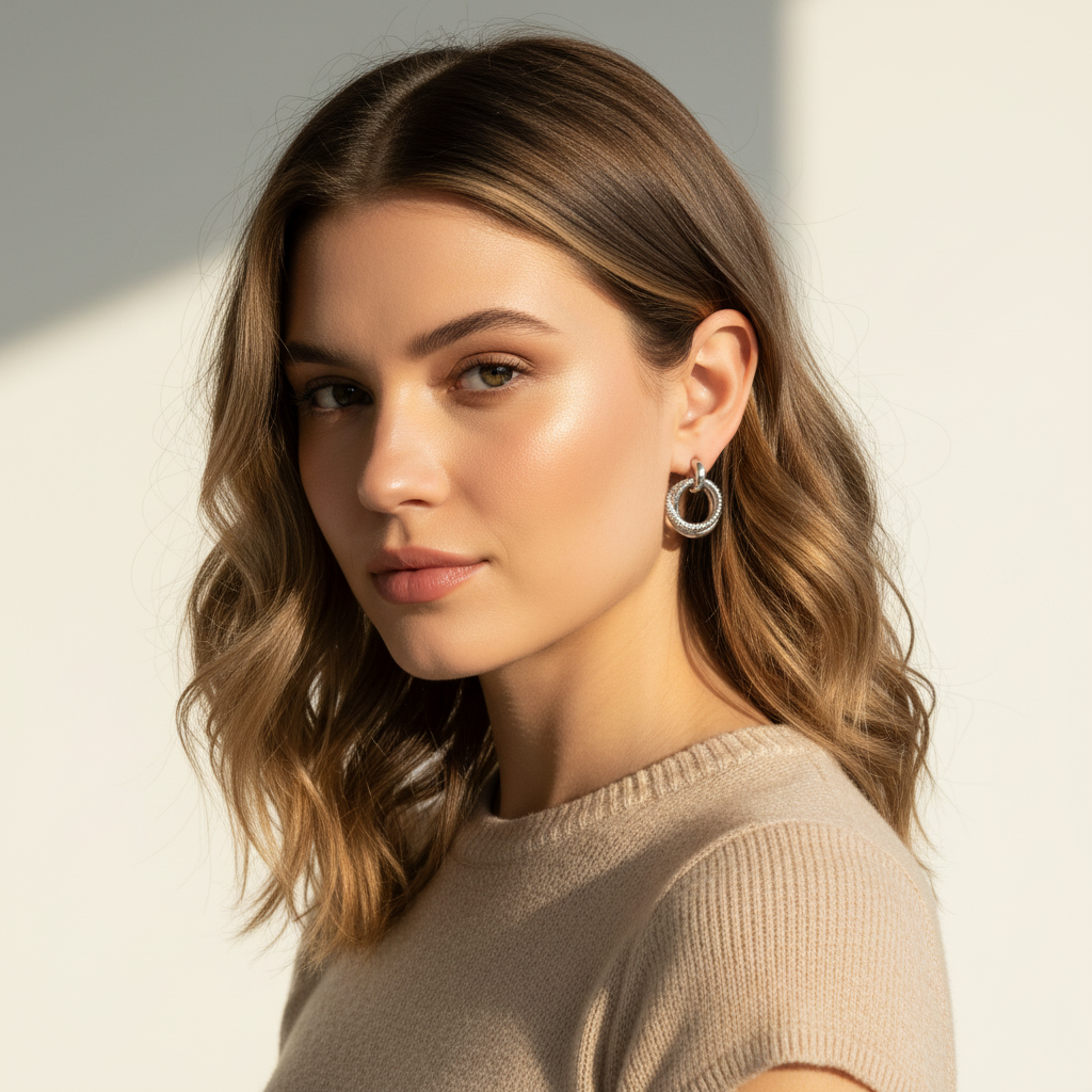 Brinco Prata Argola tripla entrelaçada com texturas