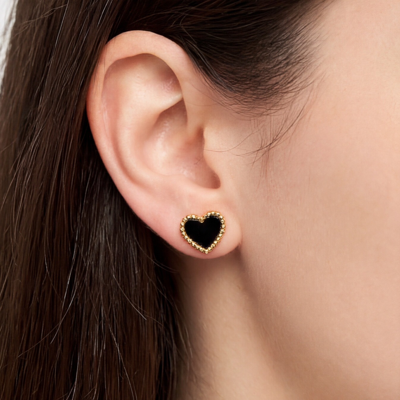 KIT 3 Brincos Dourado e Preto em aço inoxidável com strass, trevo e coração