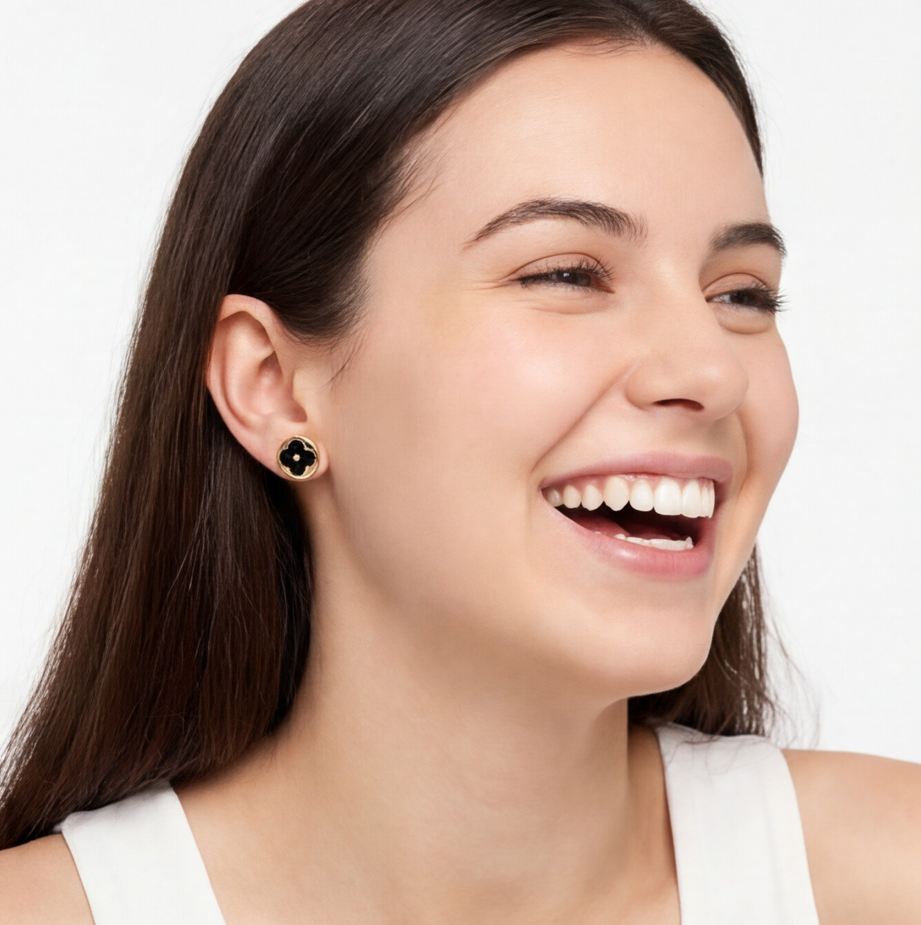 KIT 3 Brincos Dourado e Preto em aço inoxidável com strass, trevo e coração