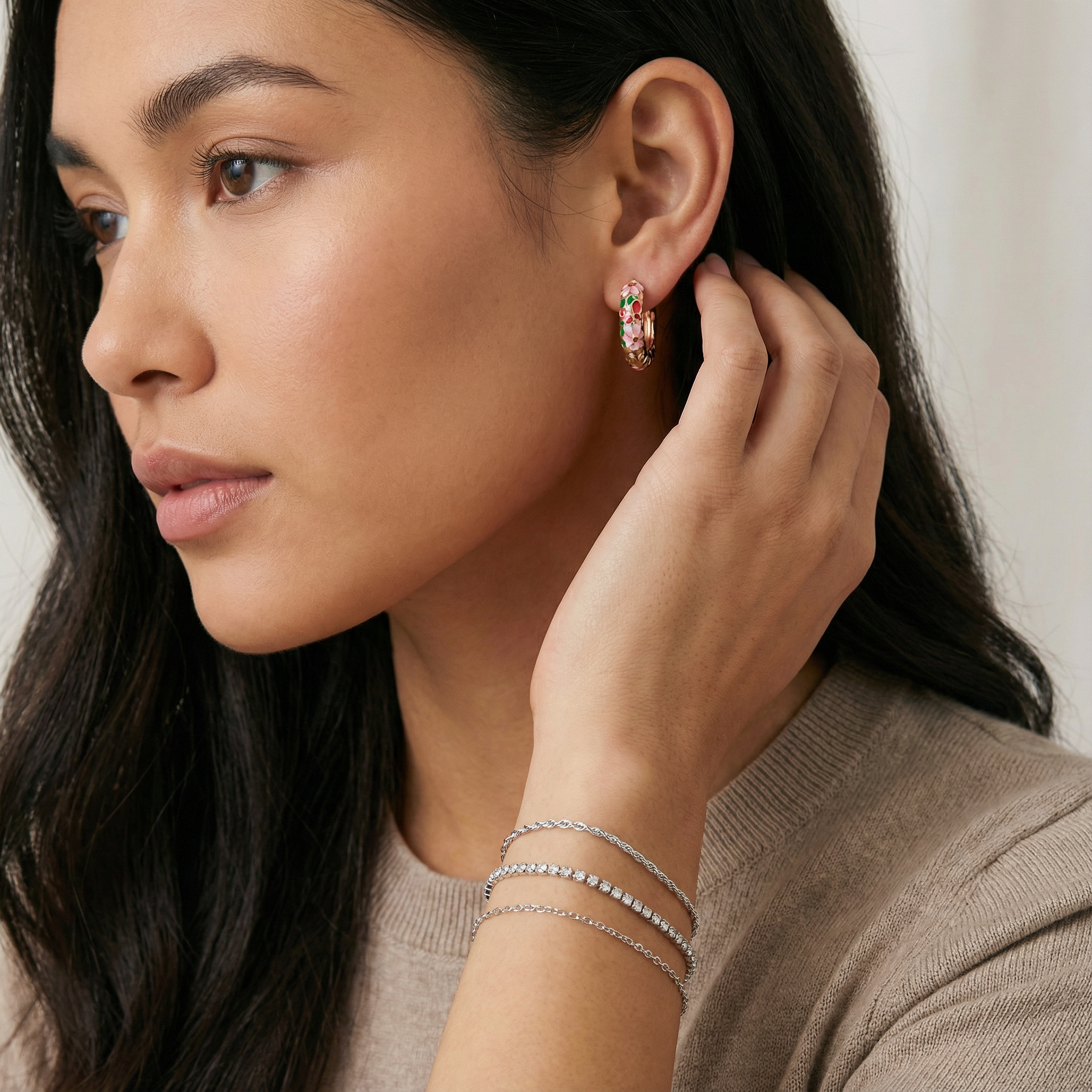 Kit 3 Pulseiras com strass em aço inoxidável 316L