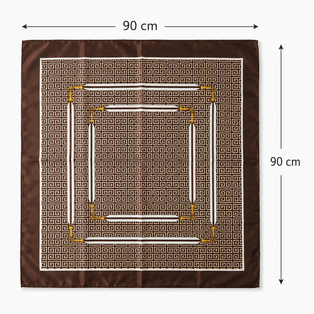 Lenço Feminino Cetim Seda Estampa Geométrica 90x90cm