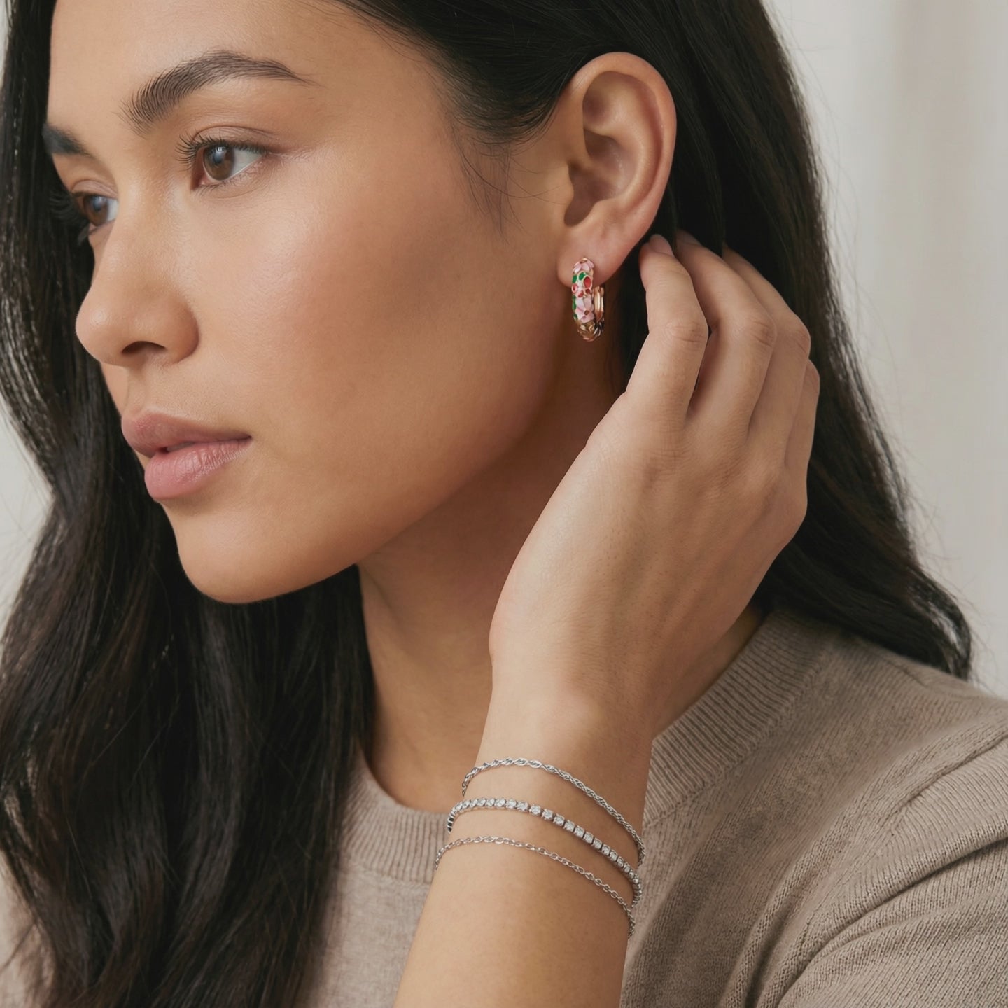 Kit 3 Pulseiras com strass em aço inoxidável 316L