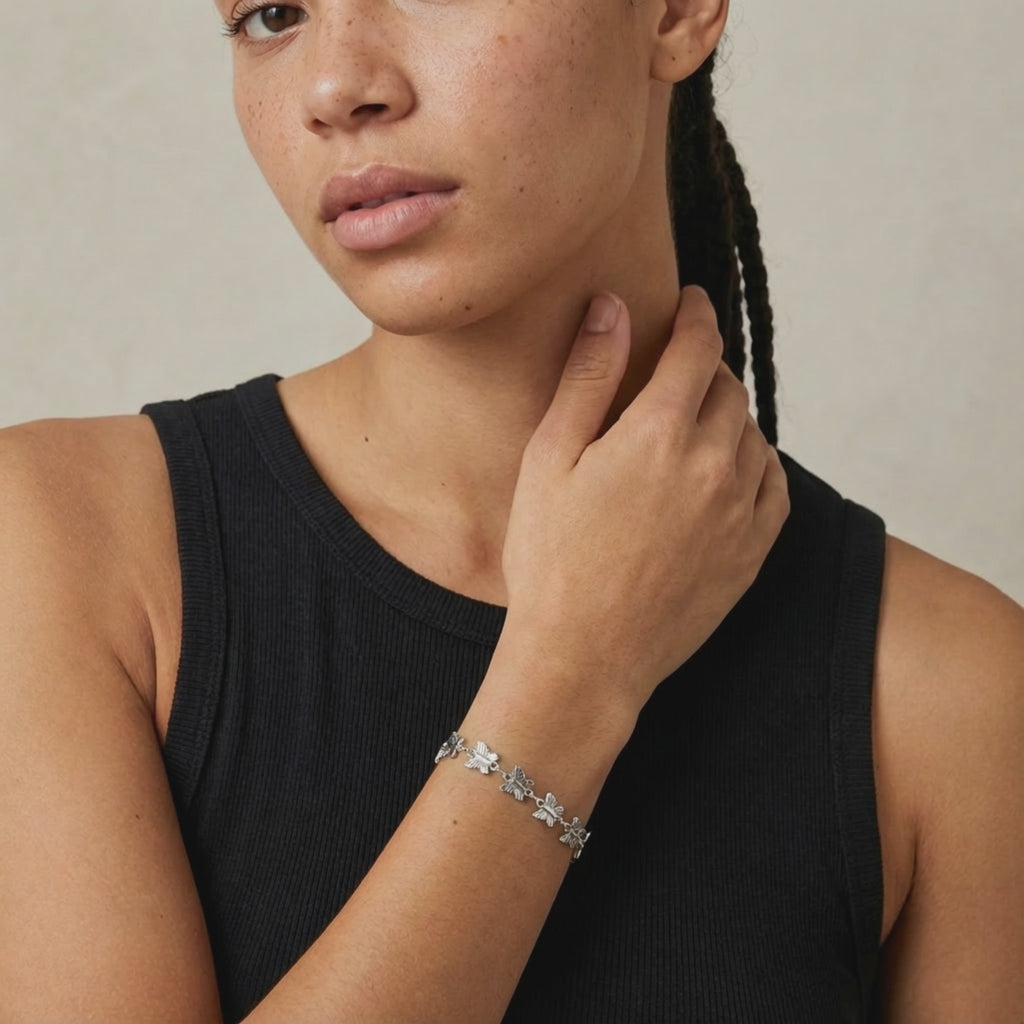 Pulseira Prata com elos de borboleta