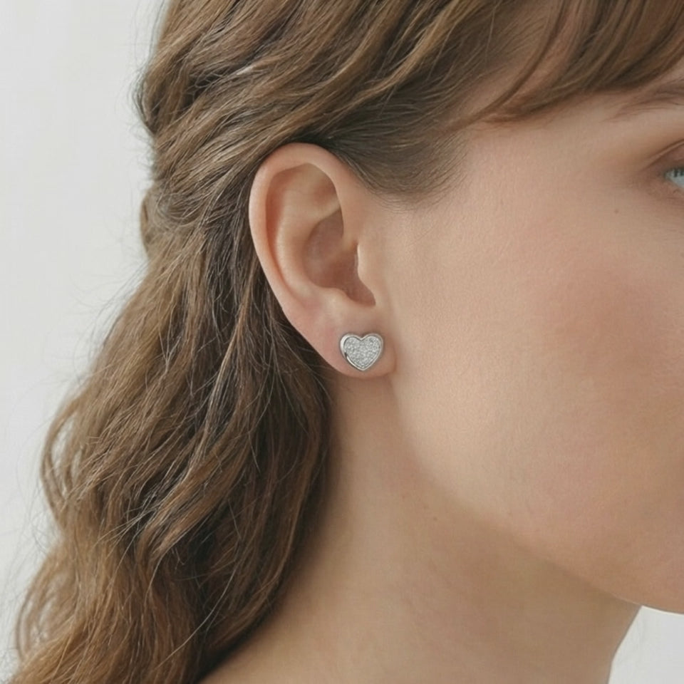 Kit 3 Brincos Prateado Coração com Zircônias