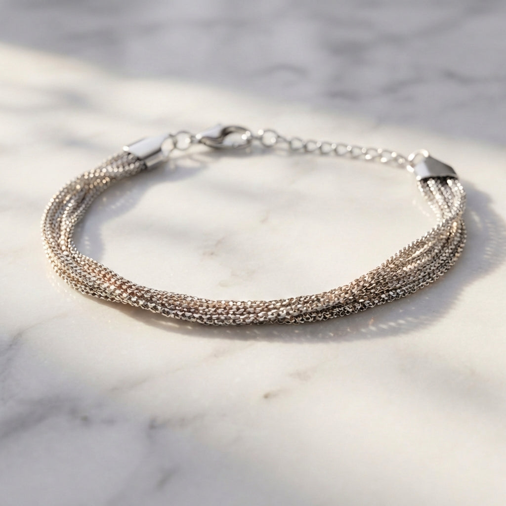 Pulseira Prata Múltiplos fios de malha