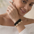 Pulseira Preto e Natural com miçangas e búzios