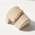 Pulseira Dourada com strass colorido e esferas douradas