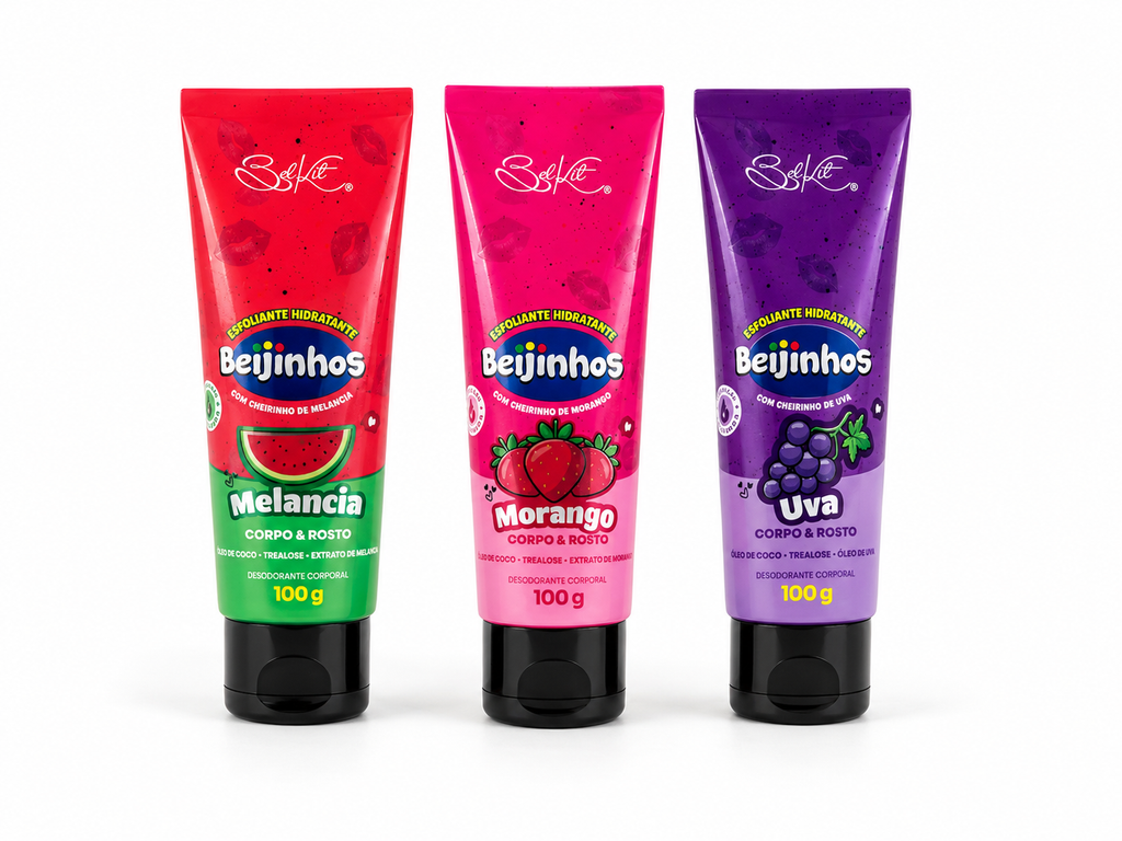 Esfoliante Hidratante Beijinhos Belkit Corpo Rosto Morango Uva Melancia 100g