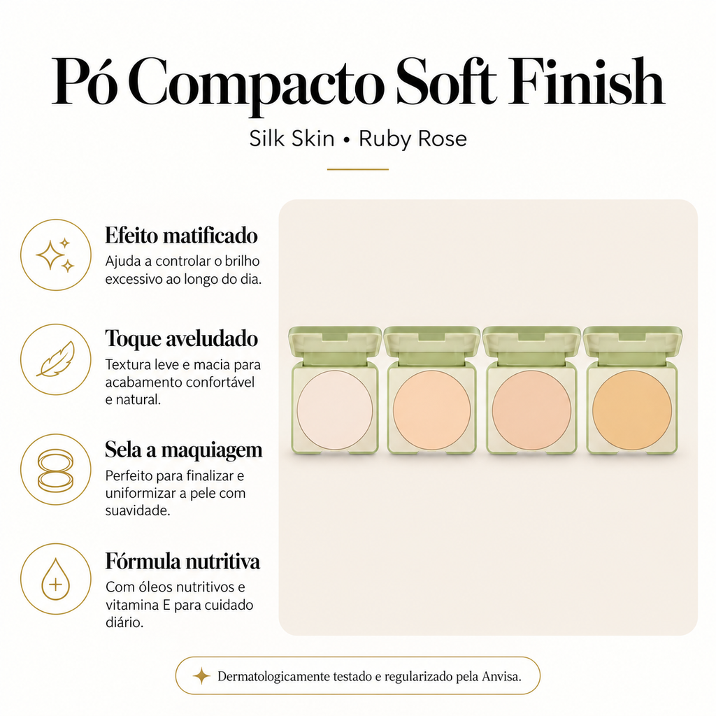 Pó Compacto Soft Finish Silk Skin Ruby Rose Efeito Matte Aveludado